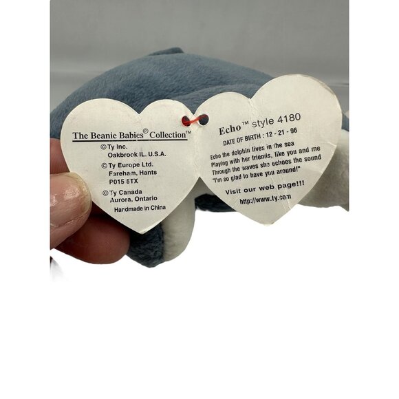 Ty Beanie Baby 1996 Dolphin Echo Plush Toy Polyester Collectible Blue Gray - Picture 13 of 13